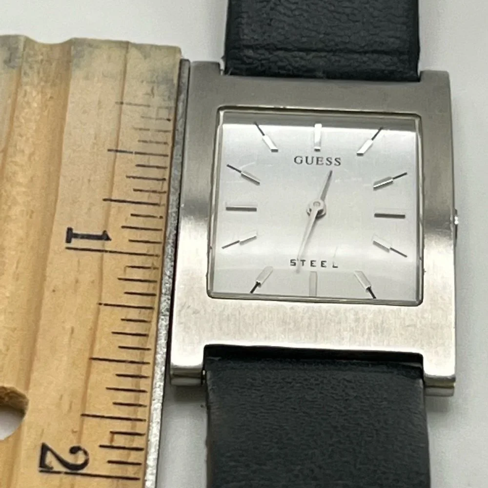Guess Steel Ladies Watch Silver White Black Leather Strap Working